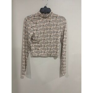 Fitz + Eddi Floral Crop Top M Mock Neck Long Sleeve Y2K Stretch Blouse
